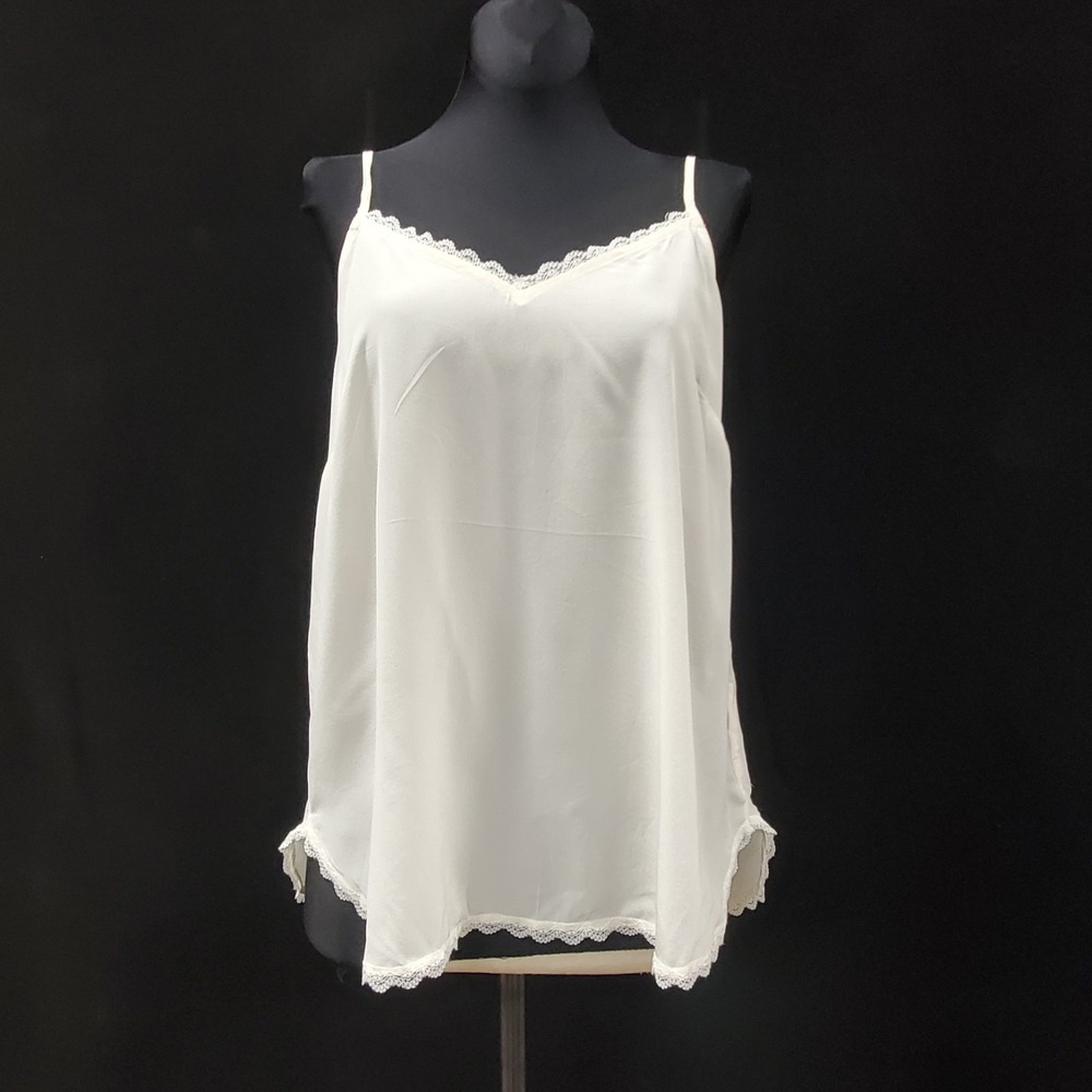 Daily Practice Anthropologie Silk Cami Top Size M Lace Ivory Slip Dainty Trim